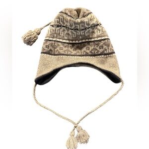 EMS Peruvian Unisex Style Polartec Wool Earflap Tassel Tie Beanie Hat EUC